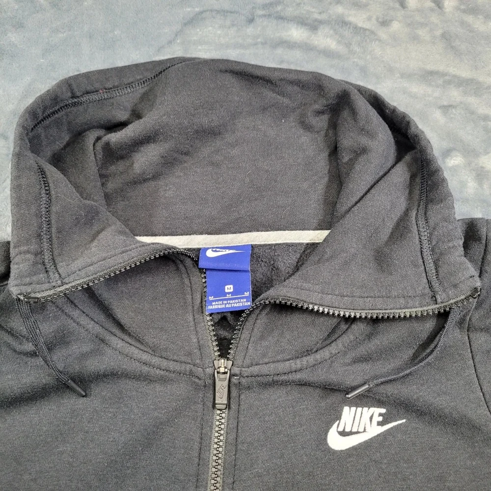 Nike Mens Full Zip Funnel Neck Hoodie Black Fleece Sweatshirt Medium Embroidered